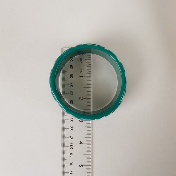 Vintage Acrylic Chunky Teal Green Faux Marble Art Nouveau Wide Bangle Bracelet - Picture 10 of 11